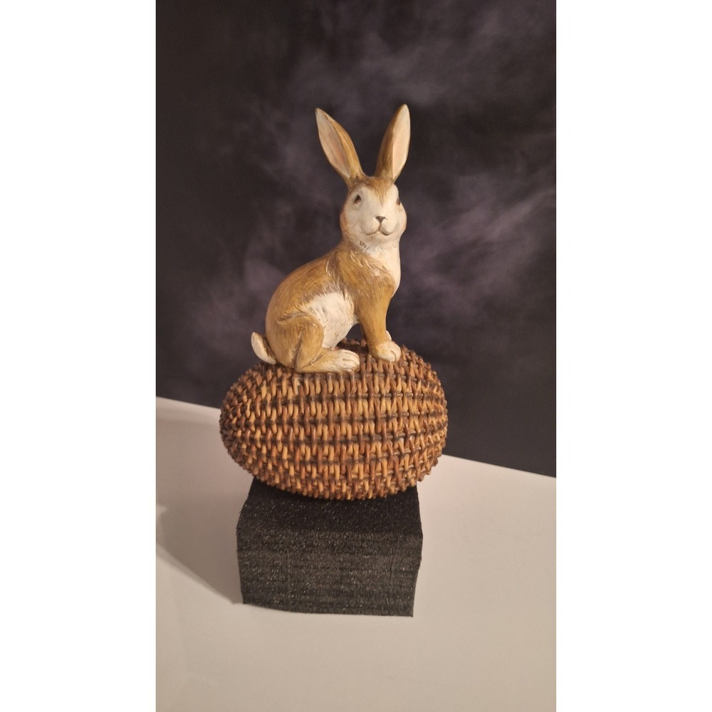 Bunny Rabbit Sitting on Egg Easter Decoration 10 inch Tall Resin Large‎